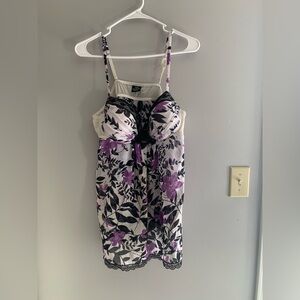 Womens Apt 9 Intimates Purple Floral Lace Chiffon Spaghetti Strap Lingerie XL